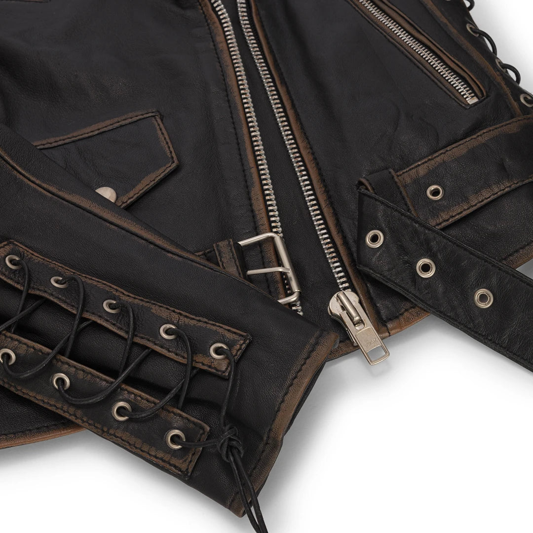 Women's Cross Zip Brando Biker Leather Jacket Live To Ride