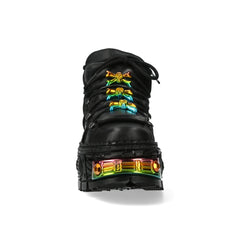 Nuevas botas de roca Wall106-S23 Botas góticas de cuero negro metálico unisex
