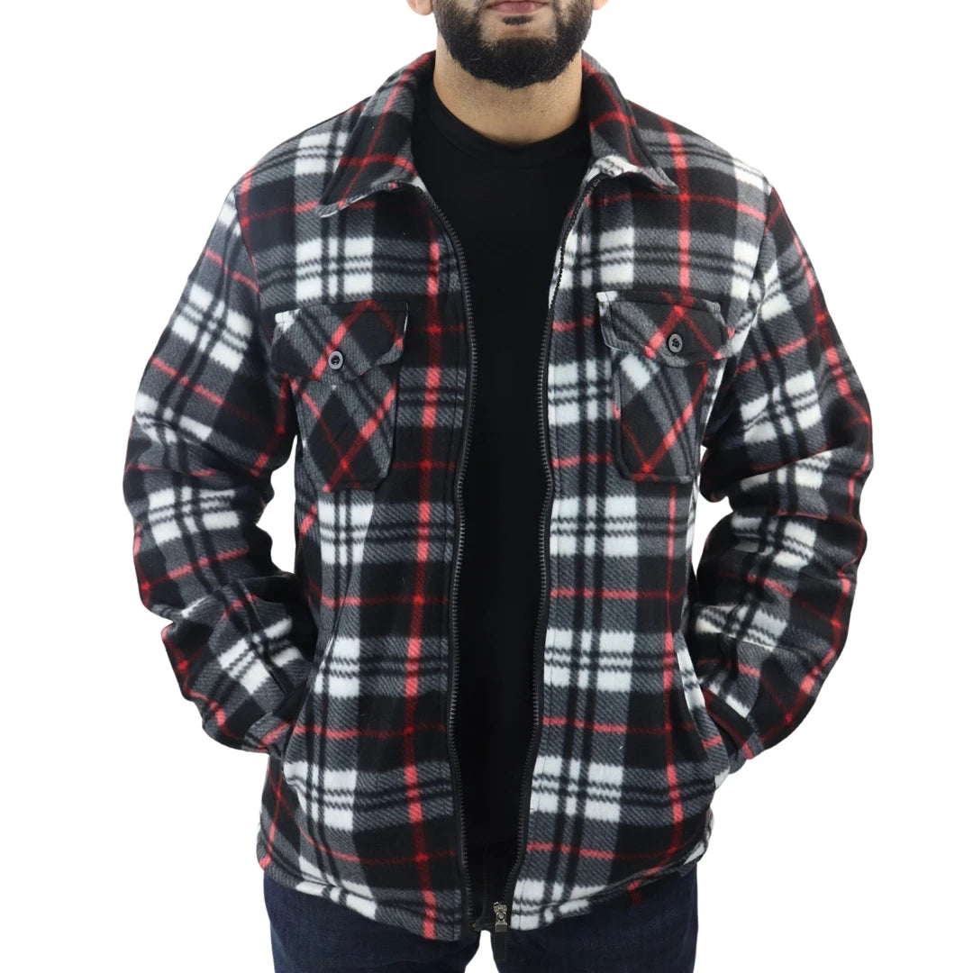 Men s Fleece Lined Lumberjack Zipped Check Winter Shirt TruClothing