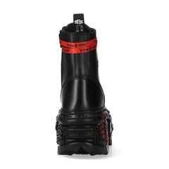 Bottines New Rock WALL126CCT-C1 boots unisexe cuir noir détails métalliques semelle compensée style gothique