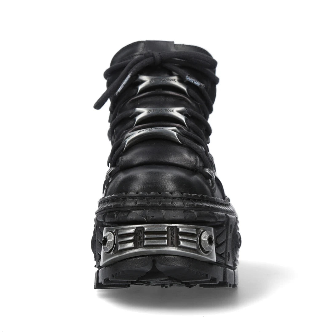 Boots New Rock WALL106-S10 bottines unisexe cuir et métal talons compensés gothiques