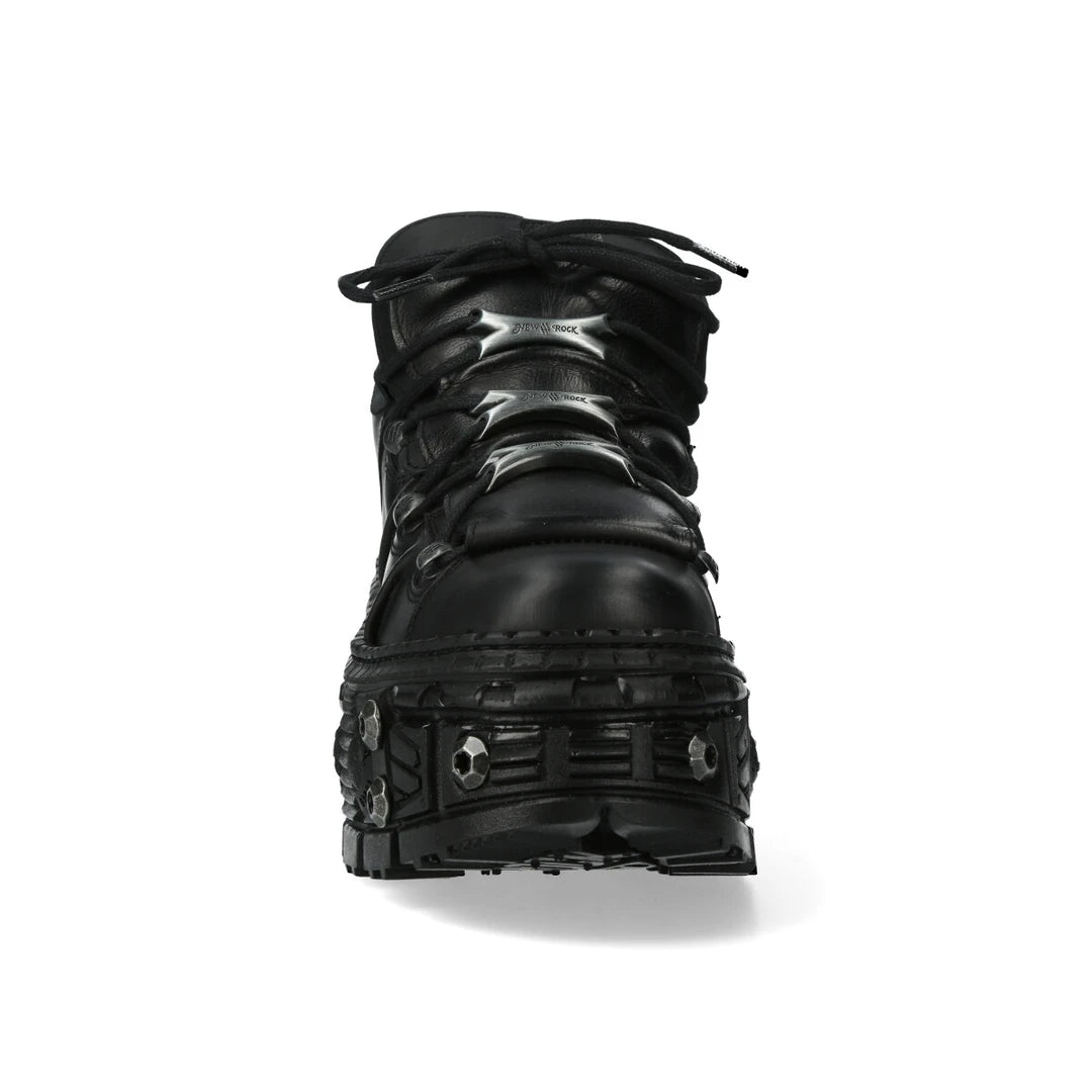 New Rock Boots WALL106-S25 Unisex Metallic Black Leather Platform Gothic Boots