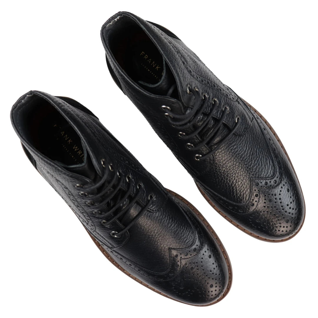 Mens black sales leather brogue boots