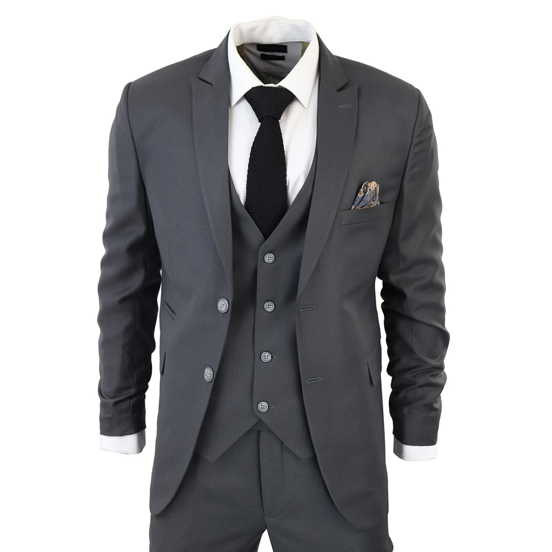 IM1 Men's Classic Plain Charcoal 3 Piece Suit