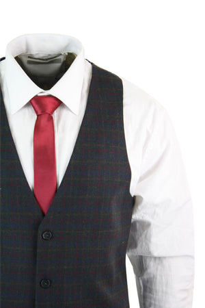 Mens Waistcoat Wool Check Herringbone Tweed Brown Black Classic Vintage Fit-TruClothing