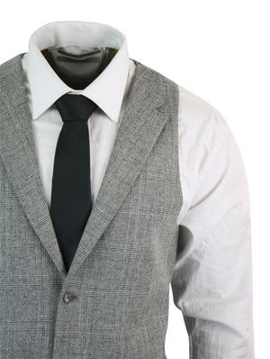 Mens Waistcoat Wool Check Herringbone Tweed Brown Black Classic Vintage Fit-TruClothing