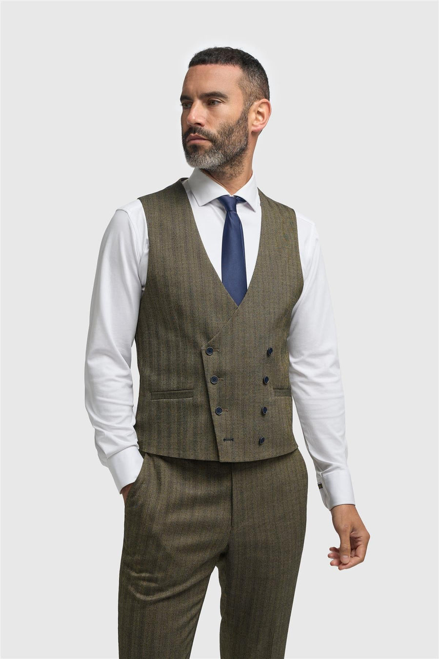 Damon - Men's Olive Green Double Breasted Waistcoat-TruClothing