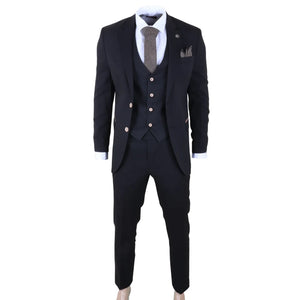 IM32 - Men's Black 3 Piece Tailored Fit Suit-TruClothing