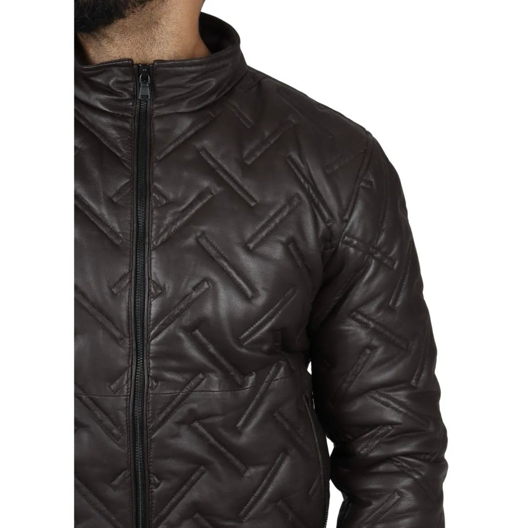 Men's Puffer Quilted Bomber Real Leather Jacket