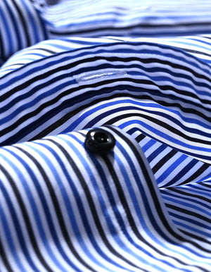 Men's Royal Blue and Navy Striped Formal Shirt - Brian Oak - 5