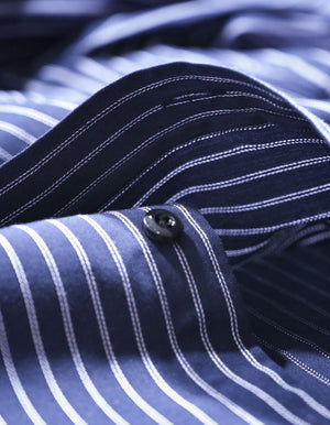 Men's Navy & White Striped Formal Shirt - Brian Oak - 5