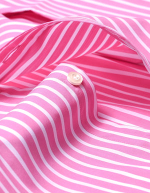 Herren Hemd Flamingo Pink gestreift Kontrastkragen Baumwolle - Brian Oak - 5