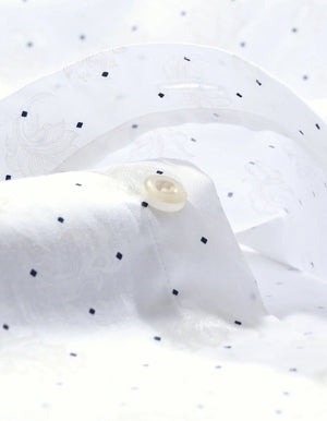Men's Navy Dotted White Dress Shirt - Brian Oak - 5