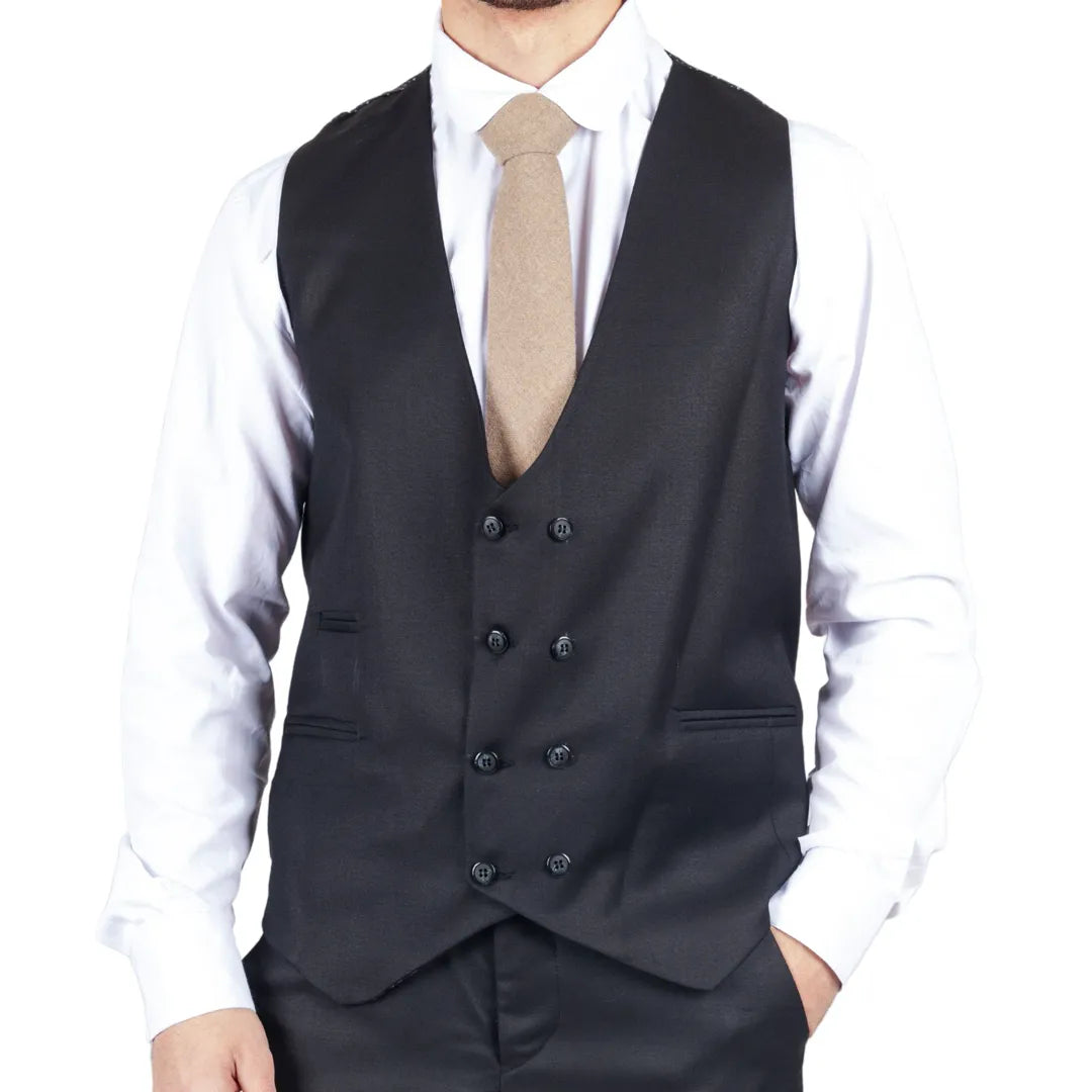 Costume noir pour homme 3 pièces veston croisé style chic habillé