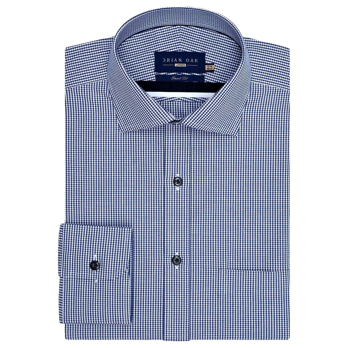 Men's Navy Checkered Dress Shirt - Brian Oak - 1