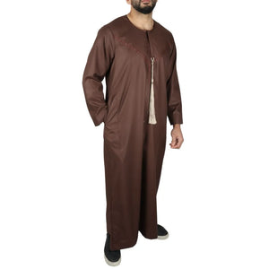 Men's Thobe Jubba String Tassel Emirati Omani Kaftan-TruClothing