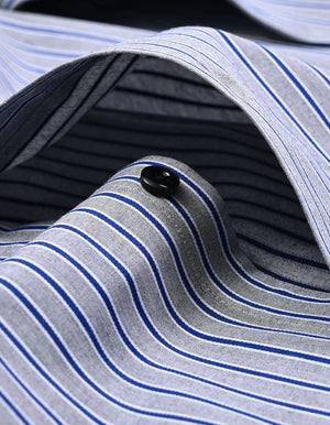 Herren Hemd royalblau gestreift grau Baumwolle für Männer - Brian Oak - 5
