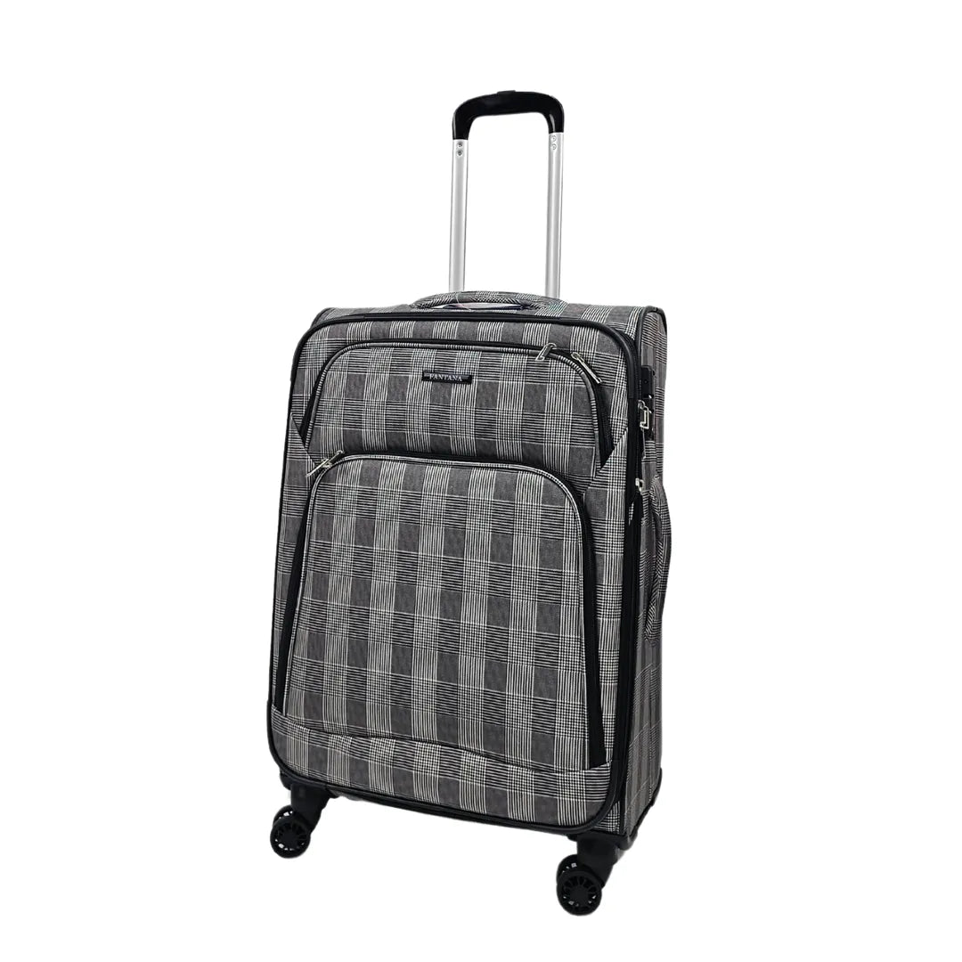 Soft Shell Butterfly Leaf Check Print Suitcase