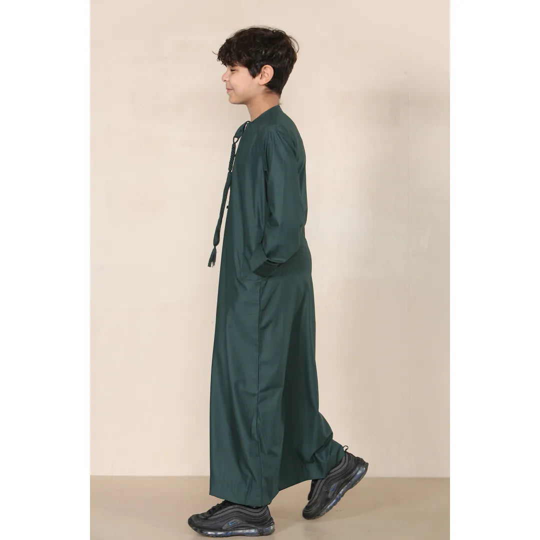 Jungen Thobe Emirati Omani Jubba Islamische Kleidung Muslim Kaftan Eid Robe String Quaste