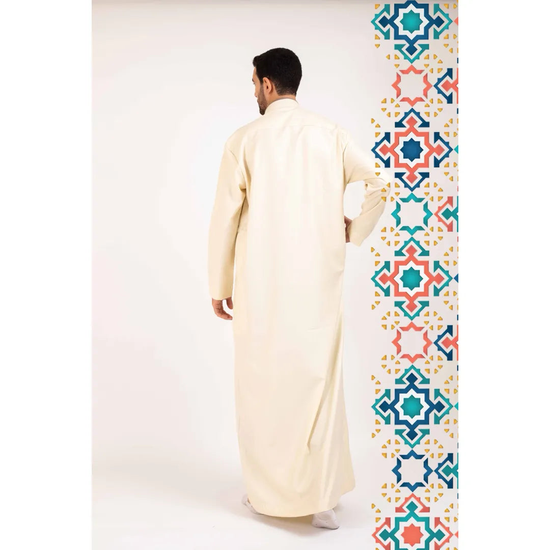 Thobe Jubba da Uomo Abbigliamento Islamico Caftano Musulmano Colletto alla Coreana