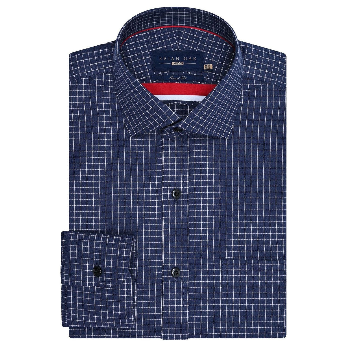 Men's Navy Formal Blend Checkered Shirt - Brian Oak - 1