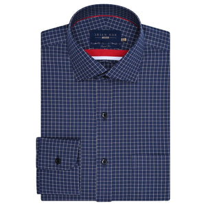 Men's Navy Formal Blend Checkered Shirt - Brian Oak - 1