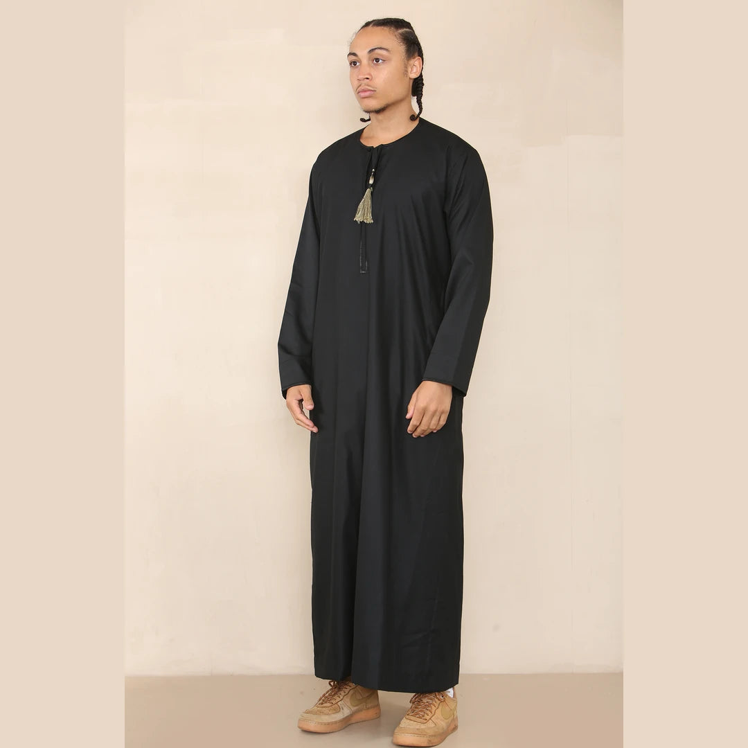 Jubba Thobe da Uomo Islamico Musulmano Kaftan Emirati Omani Robe con Nappine