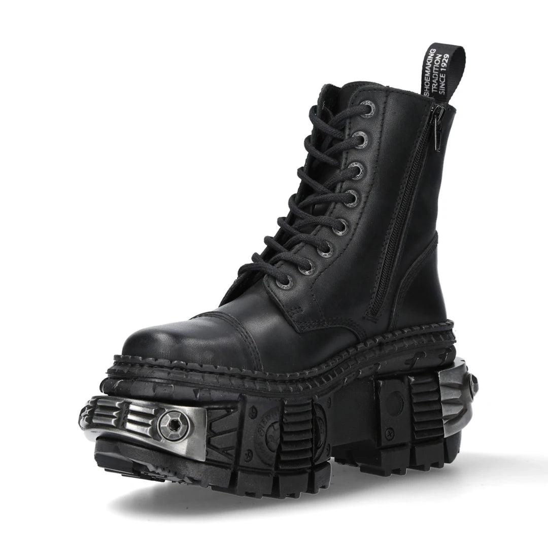 Nuevas botas de rock wall083c-s4 unisex metálico de cuero negro plataforma gótica botas góticas