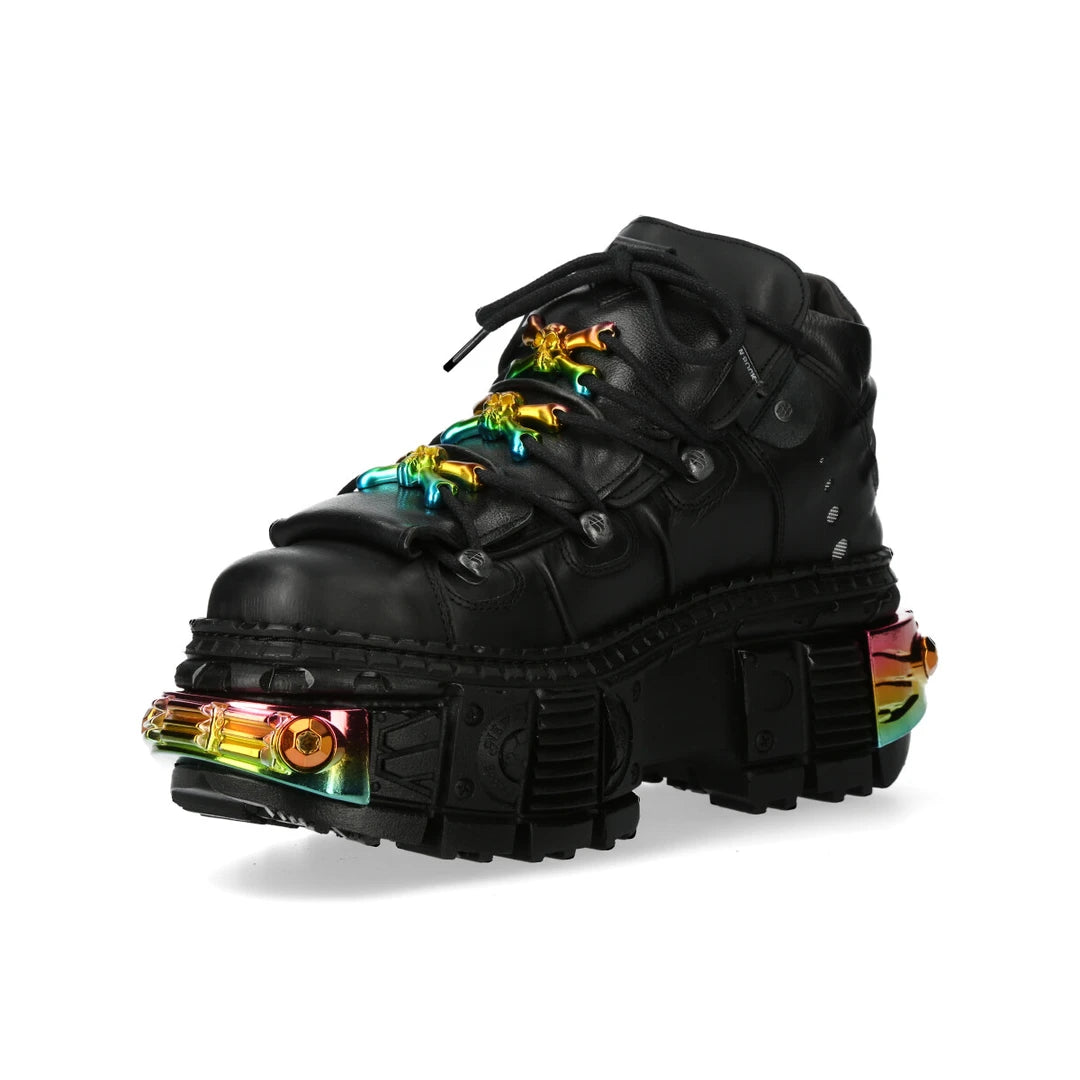 Nuevas botas de roca Wall106-S23 Botas góticas de cuero negro metálico unisex