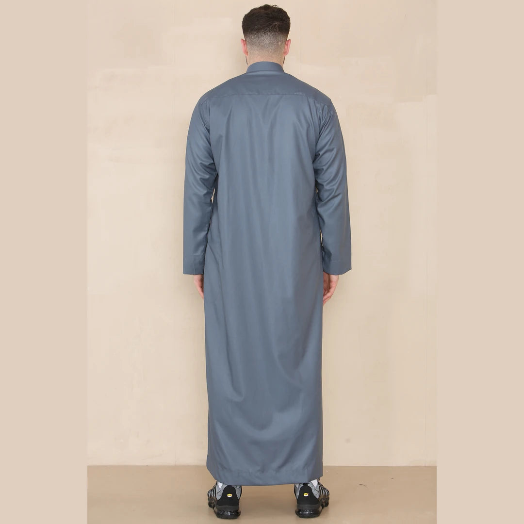 Men's Thobe Jubba Nehru Stand Collar Islamic Clothing Muslim Kaftan Eid Robe Saudi