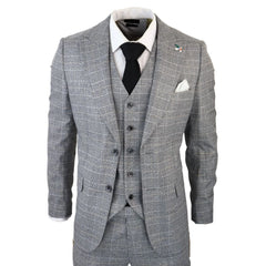 NBP12 - Men's Grey 3 Piece Prince Of Wales Check Suit