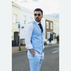 tp-13 - Men's Summer Suit Waistcoat Trousers Linen Formal Baby Blue Wedding