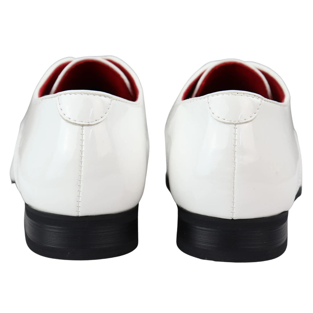 Chaussures pour homme chic habillées lacets perforations décoratives noir blanc rouge brillant mat simili cuir