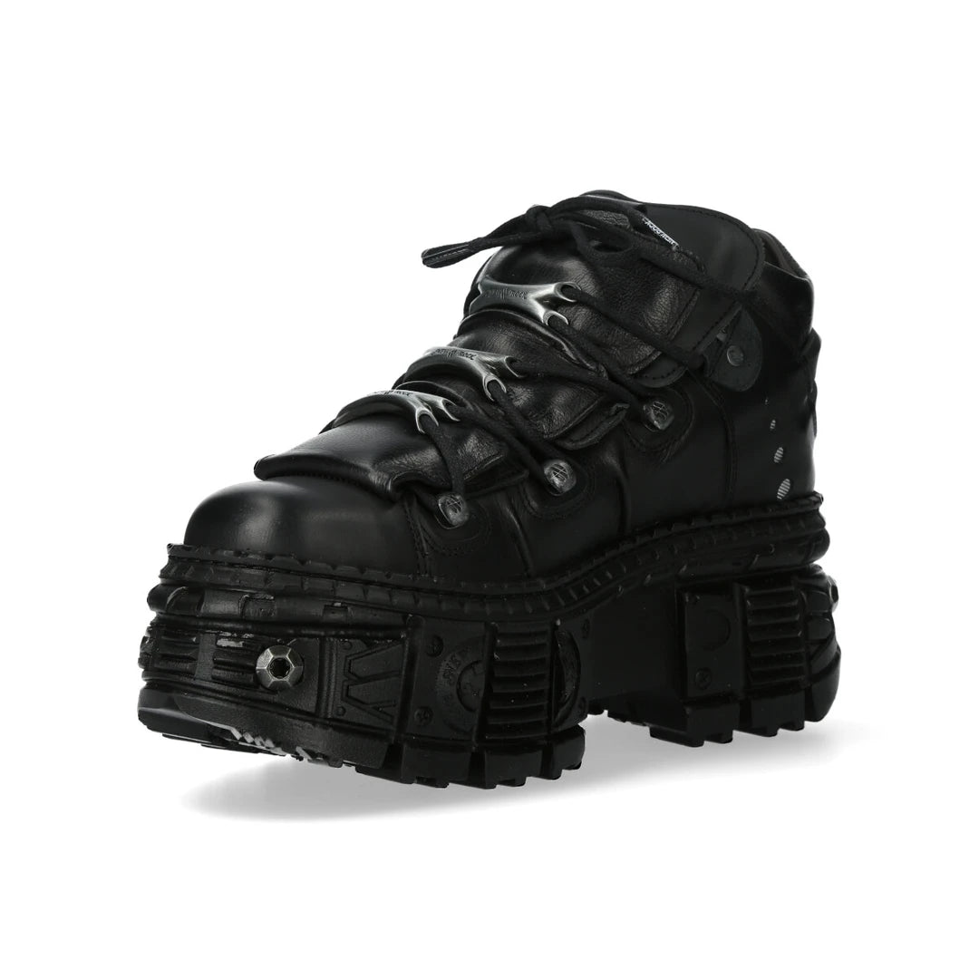 Nuevas botas de roca Wall106-S25 Botas góticas de cuero negro metálico unisex