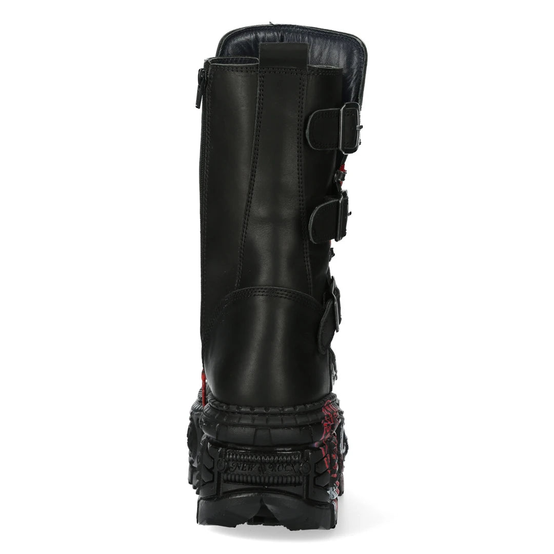 Nuevas botas de rock wall028b-c1 unisex metálico plataforma de cuero negro botas góticas
