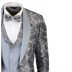 Men's Grey 3 Piece Tuxedo Suit With Matching Bow Tie
