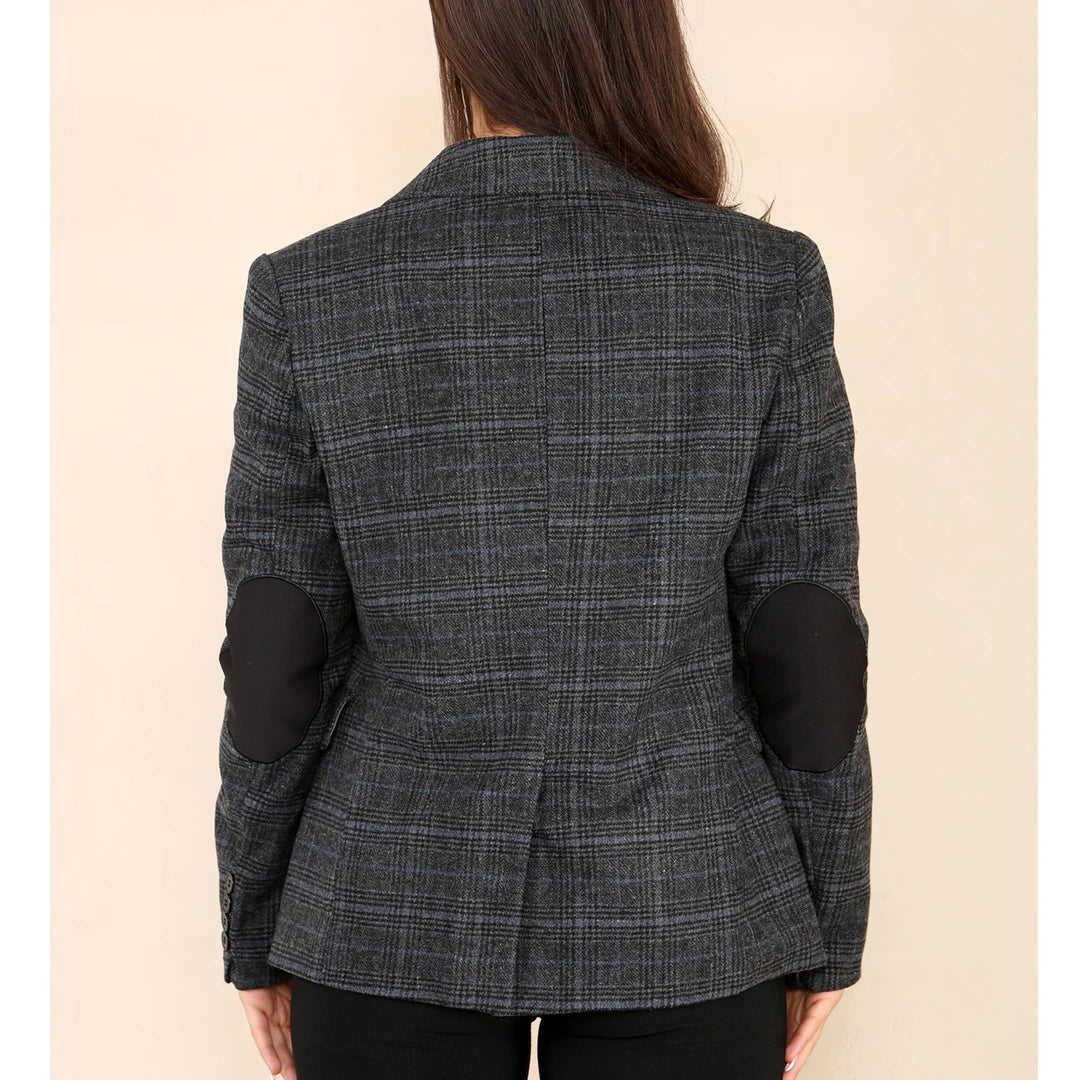Women's Tweed Check Waistcoat Blazer Grey Suit