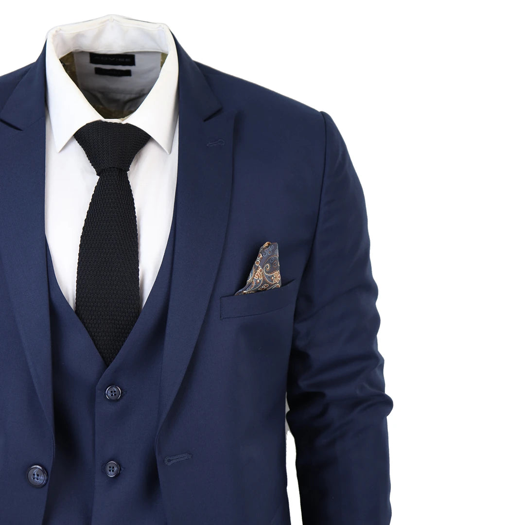 Herren Anzug klassisch Marineblau 3 Teilig Tailored Fit Vintage Büro Hochzeit Prom