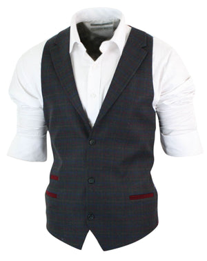 Mens Waistcoat Wool Check Herringbone Tweed Brown Black Classic Vintage Fit-TruClothing