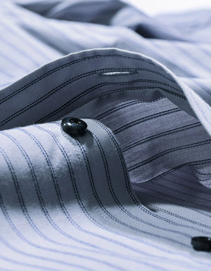 Herren Hemd Grau mit Marineblau Streifen Baumwolle - Brian Oak - 6