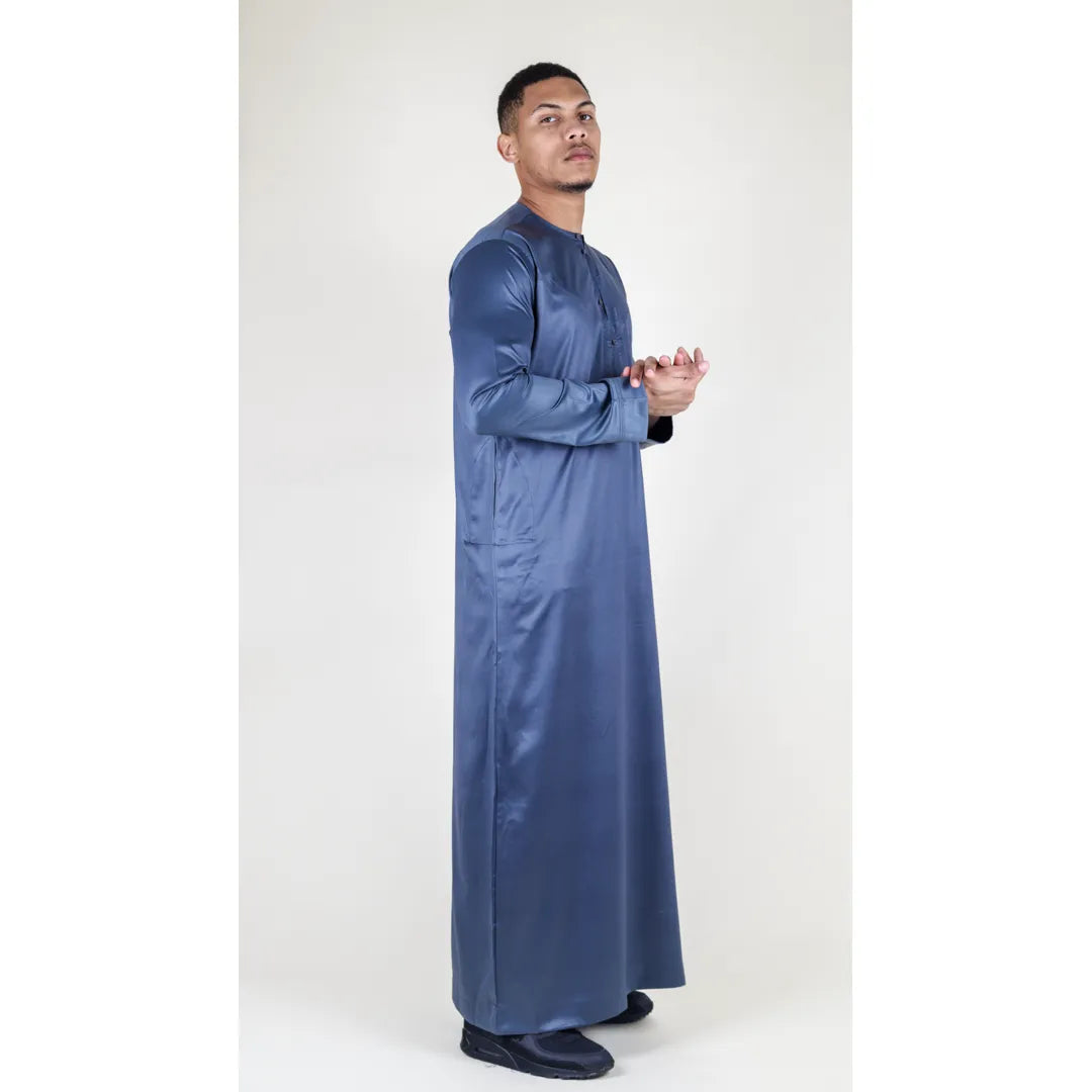 Abbigliamento Islamico Thobe Jubba da Uomo Abito in Raso Musulmano Caftano Emirati Omani