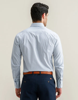 Men's Striped Cotton Dress Shirt – Blue and Mustard - Brian Oak - 7