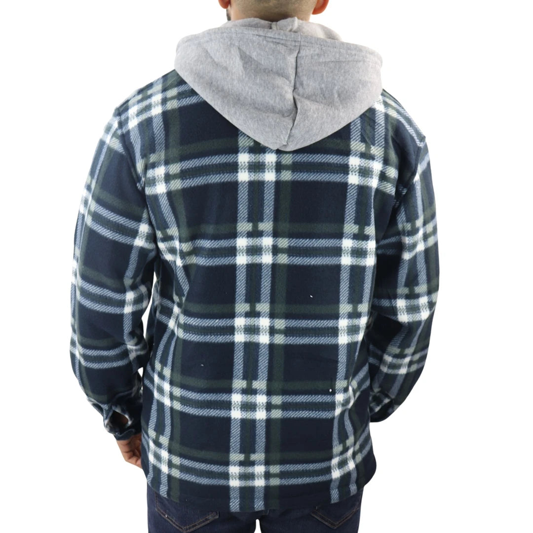 Pull pour homme polaire doublure chaude chemise fourrée style bucheron à carreaux capuche amovible et boutons pour l'hiver