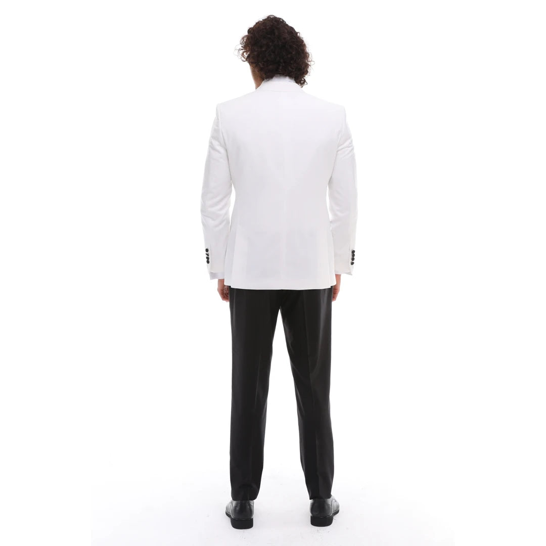 Traje de 3 piezas para hombre: un esmoquin clásico para bodas, proms y eventos elegantes, con corbata negra y detalles en blanco y negro. ¡Un estilo clásico y elegante al mejor estilo de James Bond!