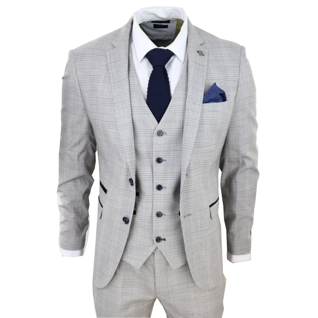 Hugo - Men's Check Grey Blazer Waistcoat and Trousers