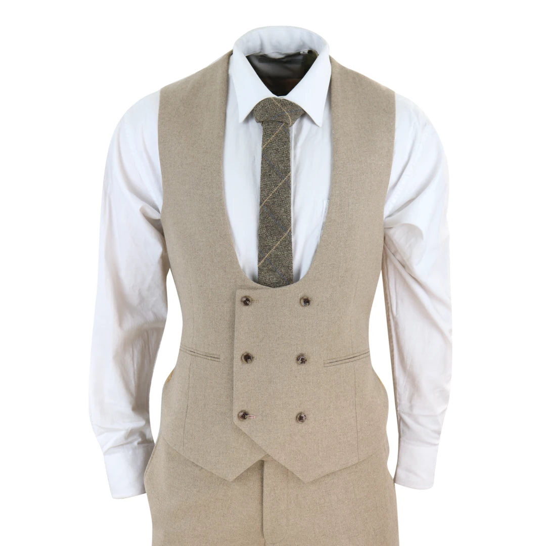 Herren Tweed 3 Stück Anzug Tan Oak Zweireihig Tailored Fit Hochzeit