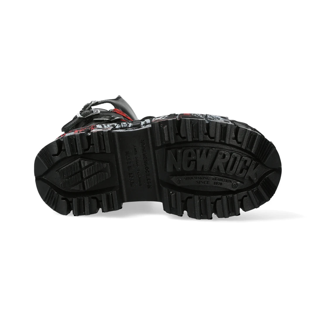New Rock Stiefel WALL028B-C1 Unisex Metallic Schwarz Leder Plattform Goth Punk
