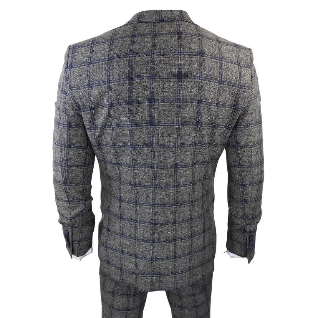 Men's Grey 3 Piece Checked Suit