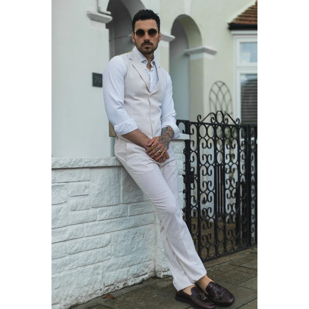 Men's Slim Fit Beige/Cream 3 Piece Suit | Buy Online | Mr. Munro
