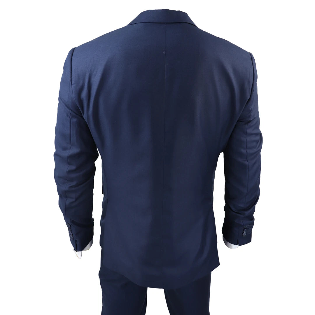 Herren Anzug klassisch Marineblau 3 Teilig Tailored Fit Vintage Büro Hochzeit Prom